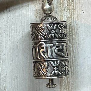 BEAUTIFUL Turkish Writing Bump Out PATTERNED STERLING Lantern Cylinder Pendant